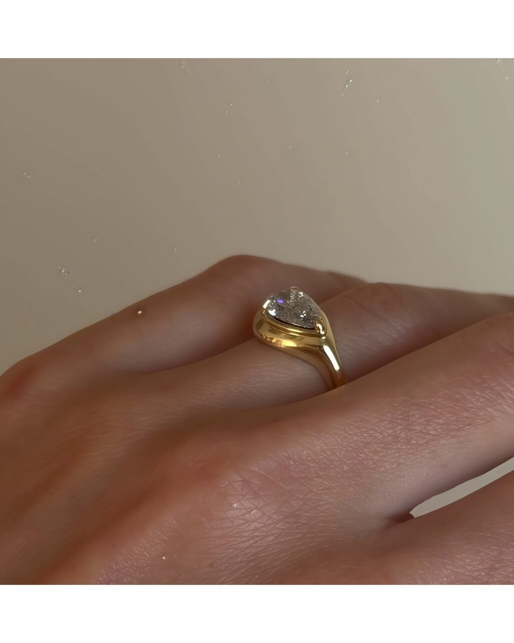 East West Pear Ring - 2ct Horizontal Moissanite 18K Gold Vermeil