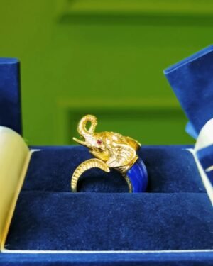 Elephant Lapis Ring - Italian 18k Gold 3D Totem Masterpiece