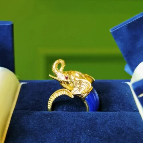 elephant-ring-01 Elephant Lapis Ring - Italian 18k Gold 3D Totem Masterpiece