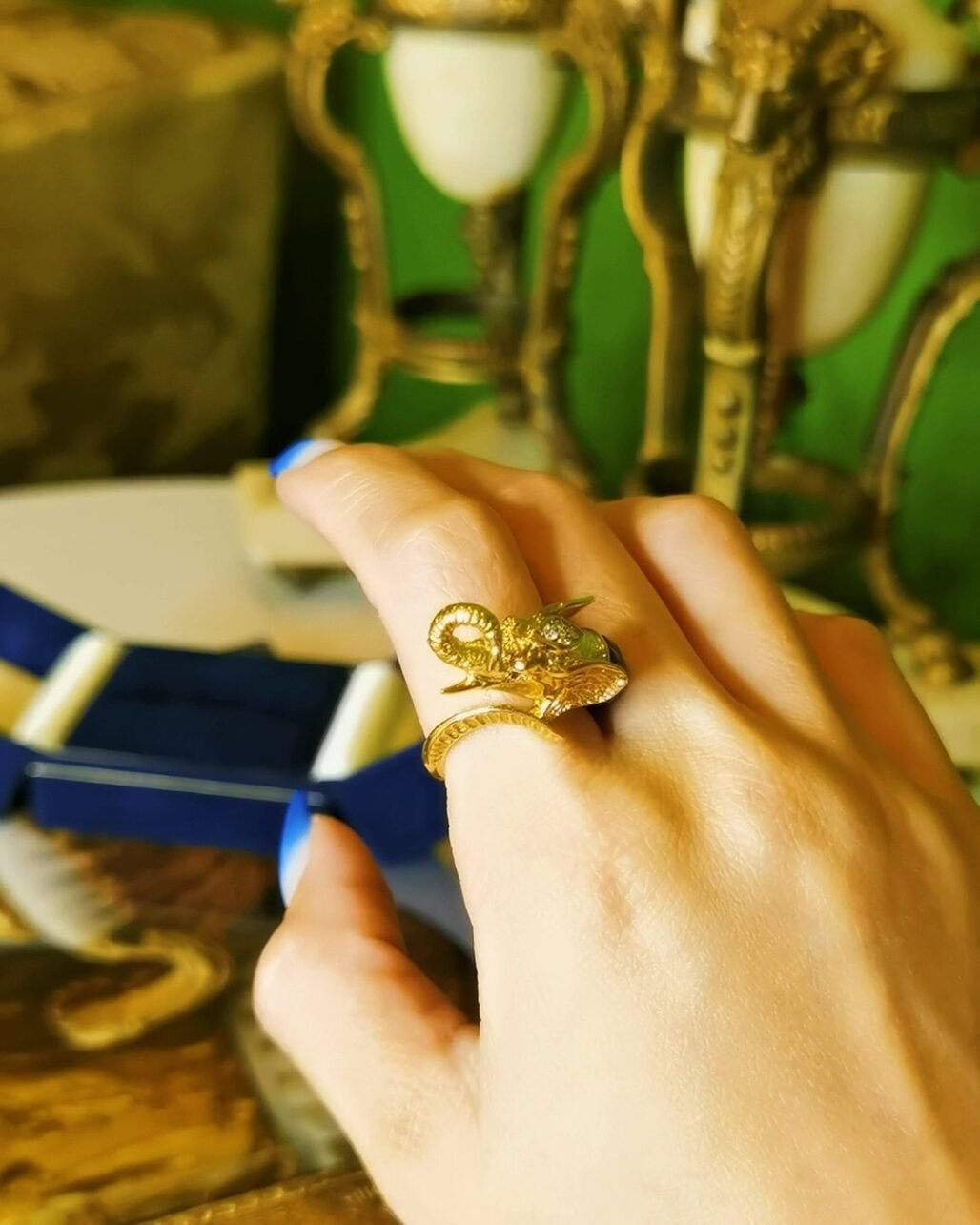 Elephant Lapis Ring - Italian 18k Gold 3D Totem Masterpiece