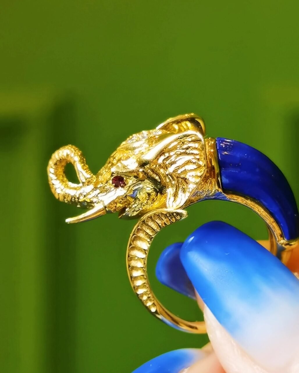 Elephant Lapis Ring - Italian 18k Gold 3D Totem Masterpiece