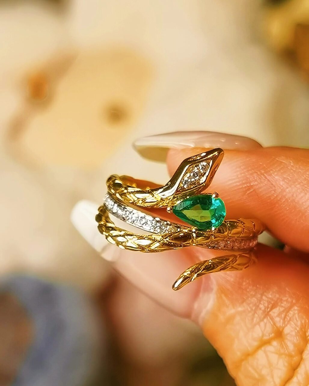 Emerald Snake Ring - 0.36ct Muzo Green 18K Gold Serpent