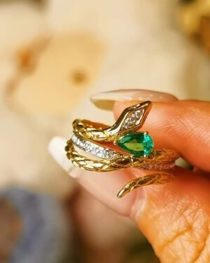 emerald-snake-ring-gold-1 Emerald Snake Ring - 0.36ct Muzo Green 18K Gold Serpent