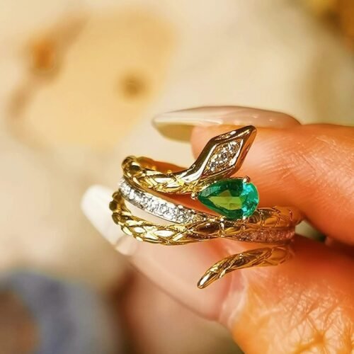 emerald-snake-ring-gold-1 Emerald Snake Ring - 0.36ct Muzo Green 18K Gold Serpent