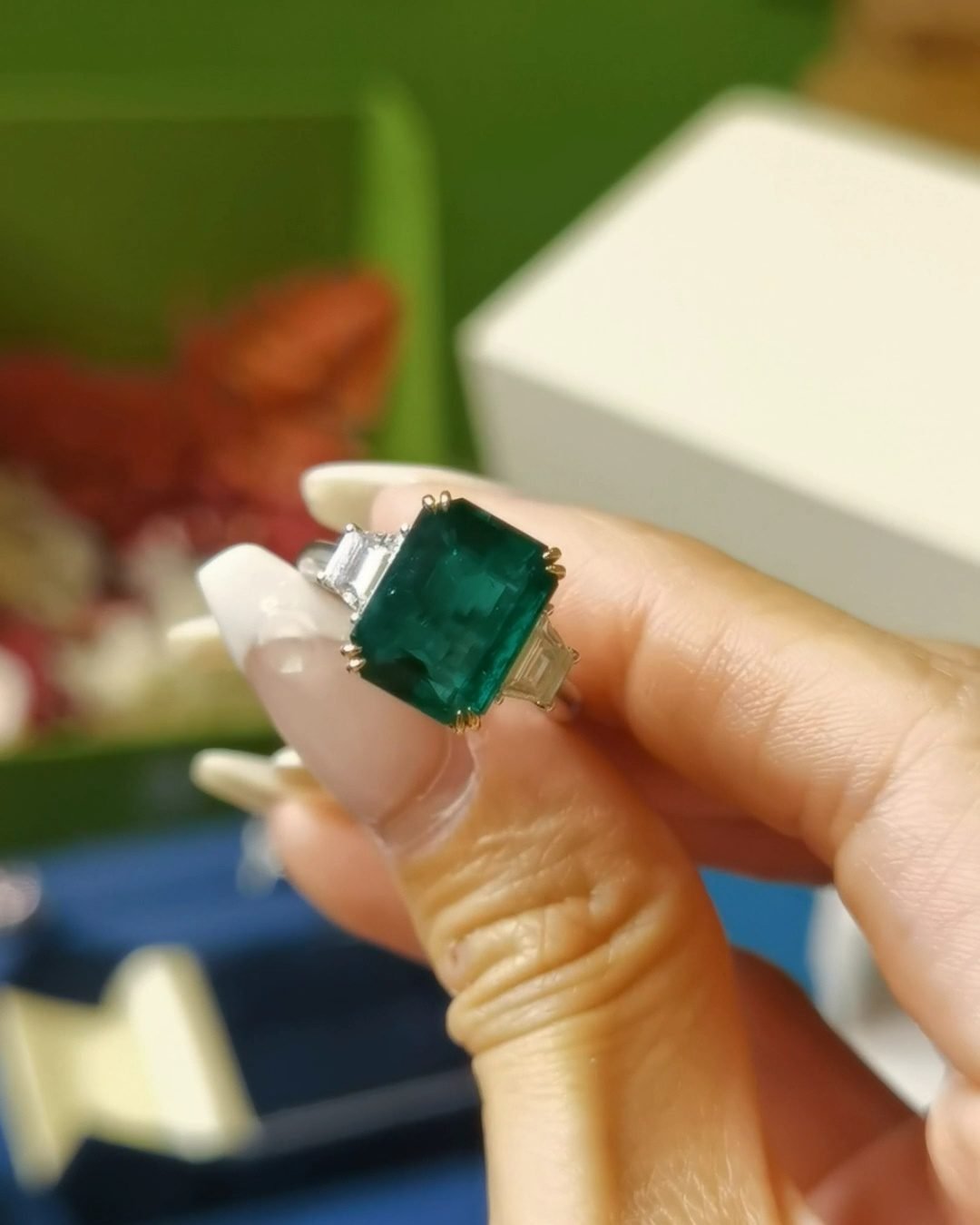Zambian Emerald Trilogy Ring - 5.07ct Vivid Green Classic Heritage
