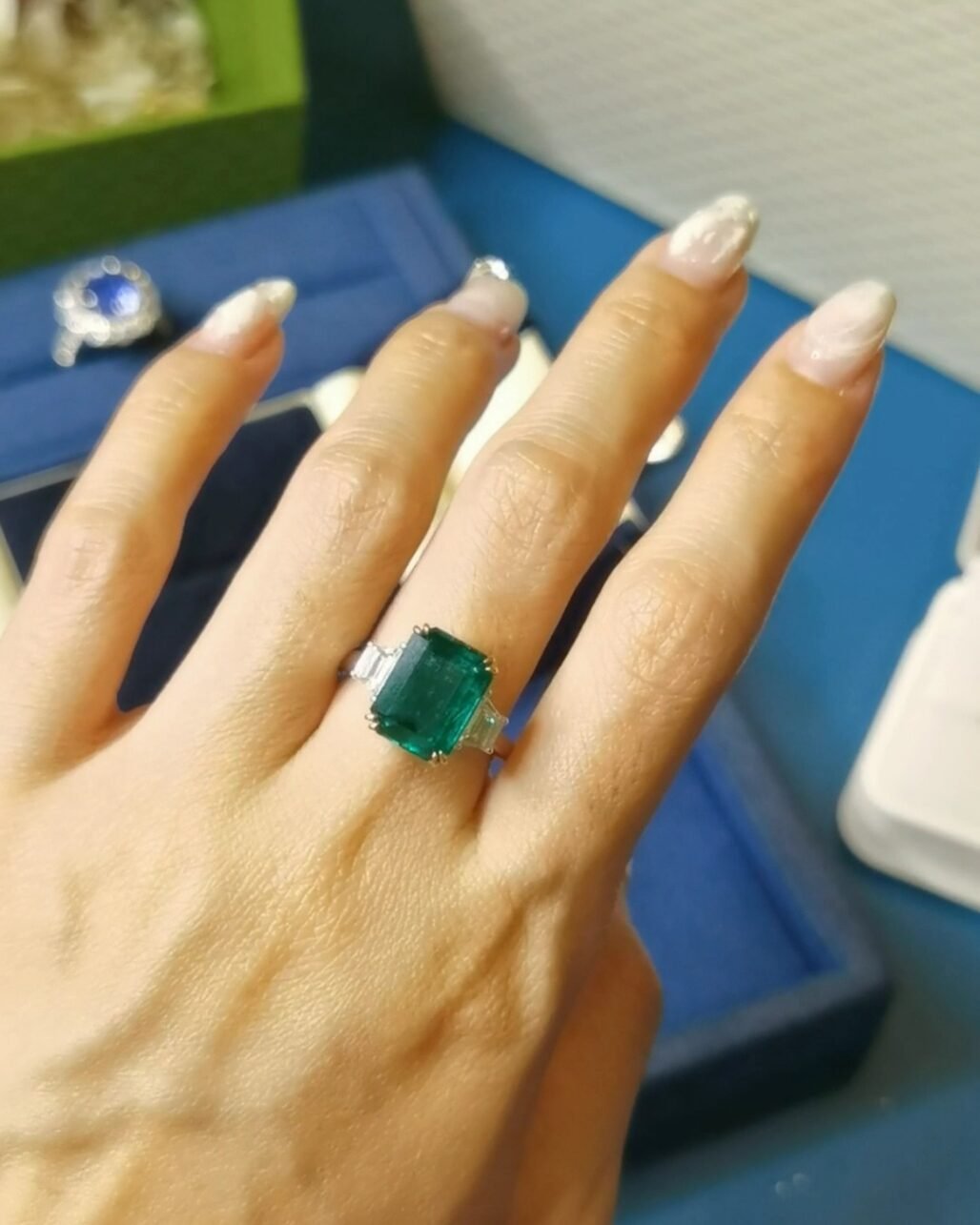 Zambian Emerald Trilogy Ring - 5.07ct Vivid Green Classic Heritage