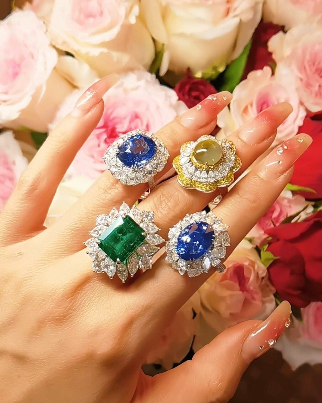 Honey Cats Eye Ring - 7ct Chrysoberyl Diamond Lace Design