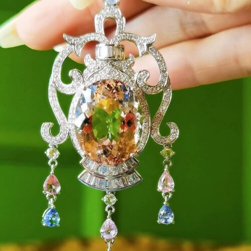 Morganite Pendant Necklace - 18.8ct Luxury Chandelier Pink Beryl