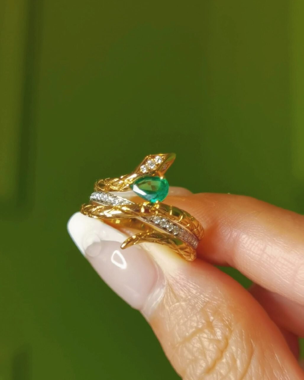 Emerald Snake Ring - 0.36ct Muzo Green 18K Gold Serpent