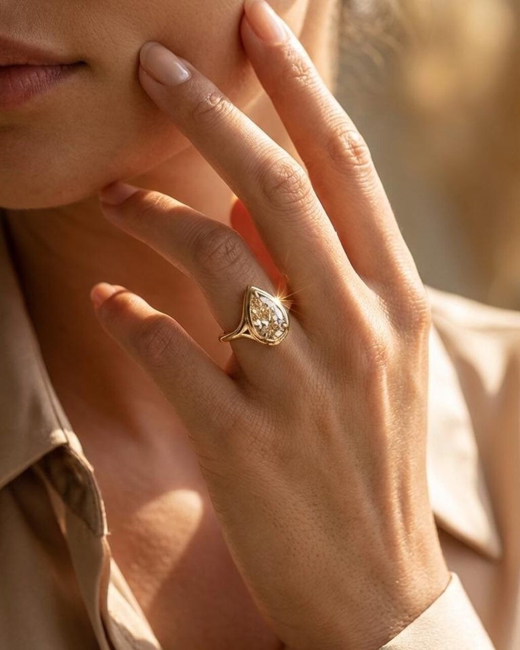 Pear Cut Moissanite Ring - 2ct Teardrop 18K Gold Vermeil