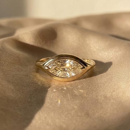 Petite Marquise Gold Ring - 1ct Refined Moissanite 18K Gold Vermeil
