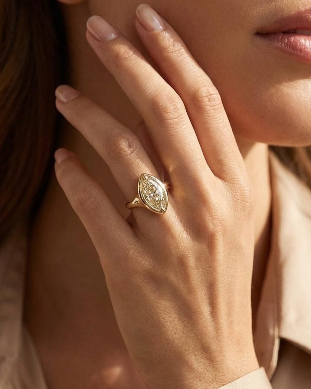 Petite Marquise Gold Ring - 1ct Refined Moissanite 18K Gold Vermeil