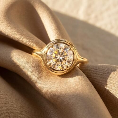 Round Moissanite Classic Ring - 2ct Brilliant Diamond Cut 18K Gold Vermeil
