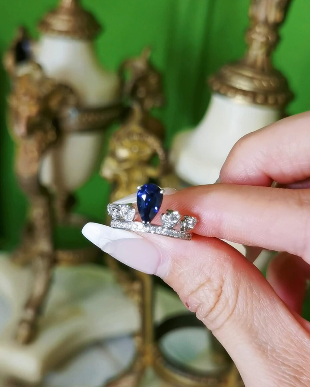 Unheated Royal Blue Sapphire Ring - 1.53ct Pear Cut 18K White Gold