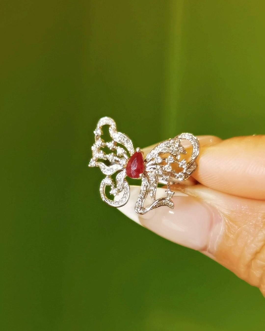 Ruby Butterfly Ring - Luxury Red Gemstone and Diamond Setting