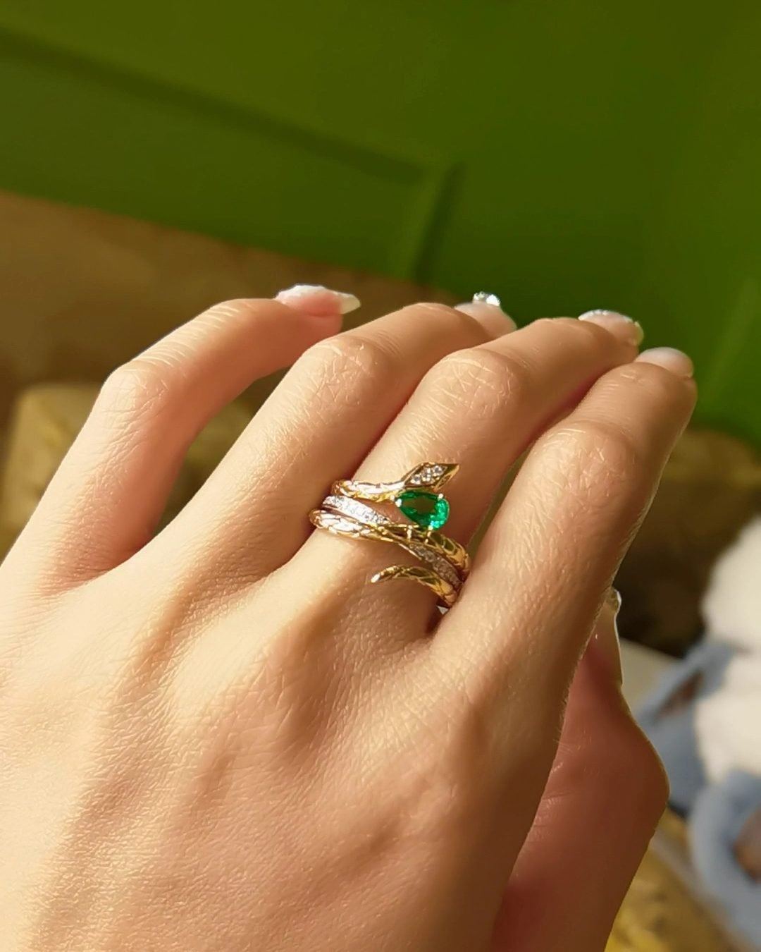 Emerald Snake Ring - 0.36ct Muzo Green 18K Gold Serpent