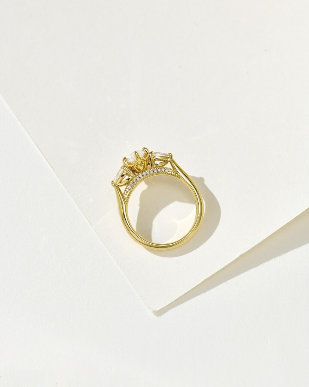 Trilogy Carbon Diamond Ring - Classic Three Stone 18k Gold Plated