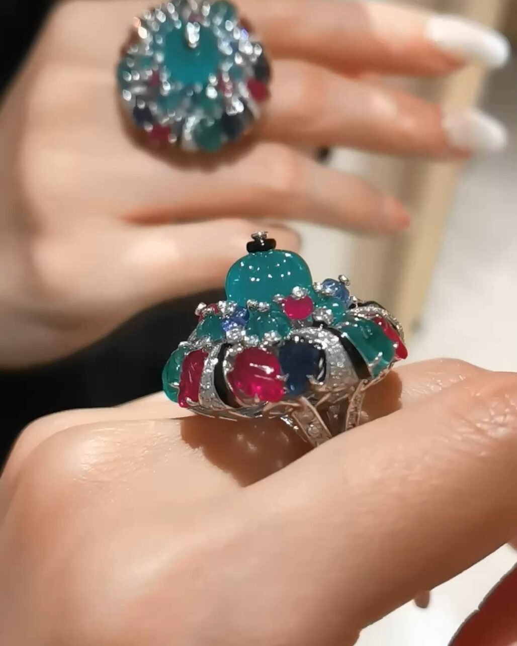 Tutti Frutti Emerald Ring - Bulgari Style Pumpkin Cut Masterpiece