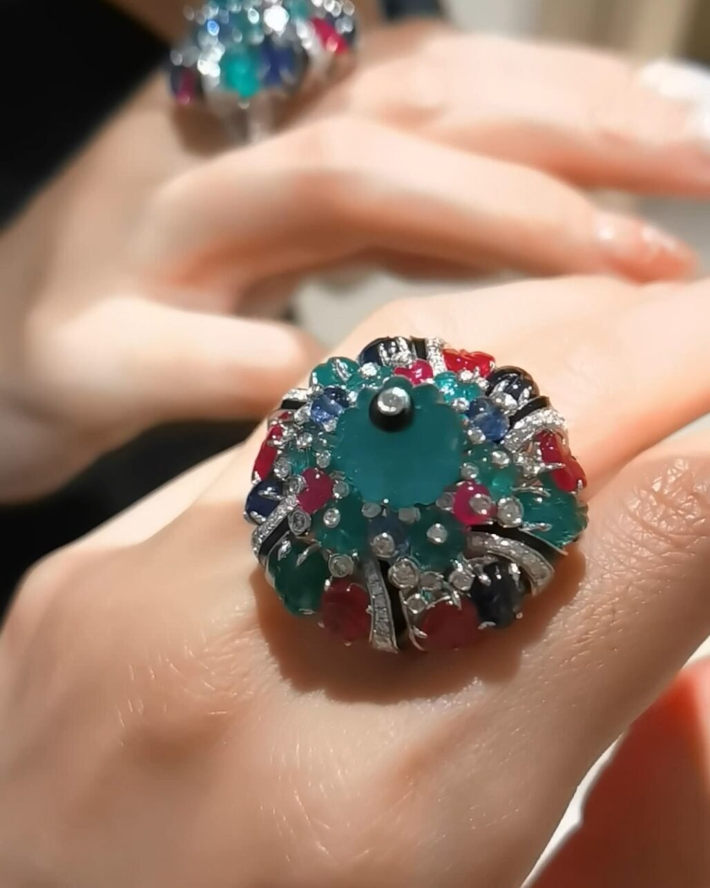 Tutti Frutti Emerald Ring - Bulgari Style Pumpkin Cut Masterpiece