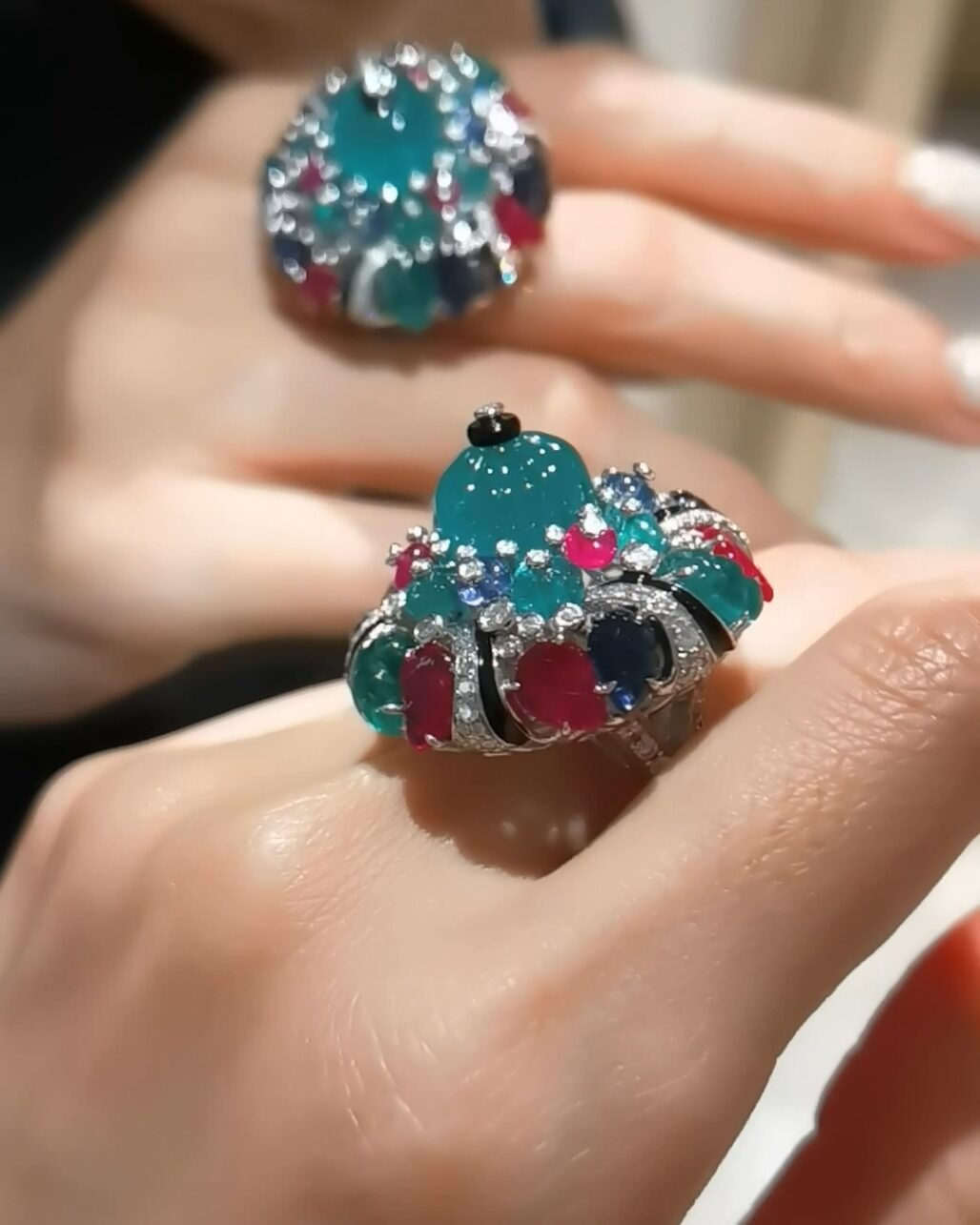 Tutti Frutti Emerald Ring - Bulgari Style Pumpkin Cut Masterpiece