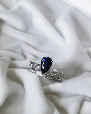 unheated-sapphire-ring-1 Unheated Royal Blue Sapphire Ring - 1.53ct Pear Cut 18K White Gold