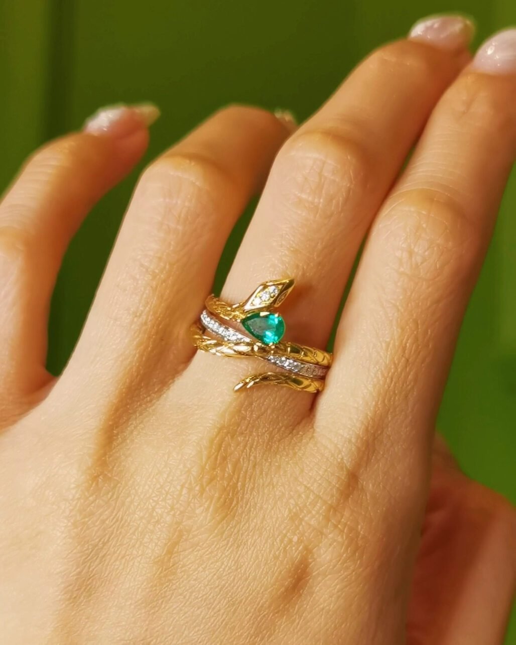 Emerald Snake Ring - 0.36ct Muzo Green 18K Gold Serpent