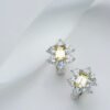 Yellow Carbon Diamond Earrings Emerald Cut Daisy Cluster