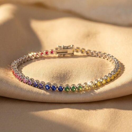 Candy Colored Bubble Tennis Bracelet - Multicolor Gemstone 18K Gold