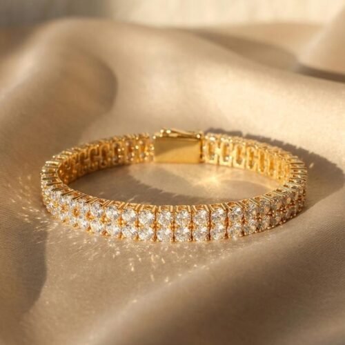 Double Row Rose Gold Tennis Bracelet - 3mm Twin Stream Moissanite