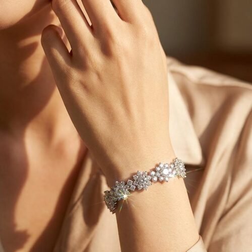 Flower Star Burst Tennis Bracelet - 80pt High Carbon Flower Design