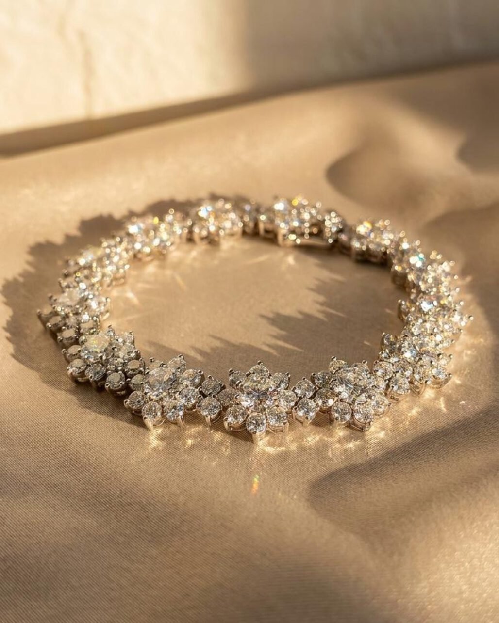 Flower Star Burst Tennis Bracelet - 80pt High Carbon Flower Design