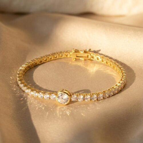 Golden Bubble Tennis Bracelet - 3mm Bezel Set Moissanite 18K Yellow Gold