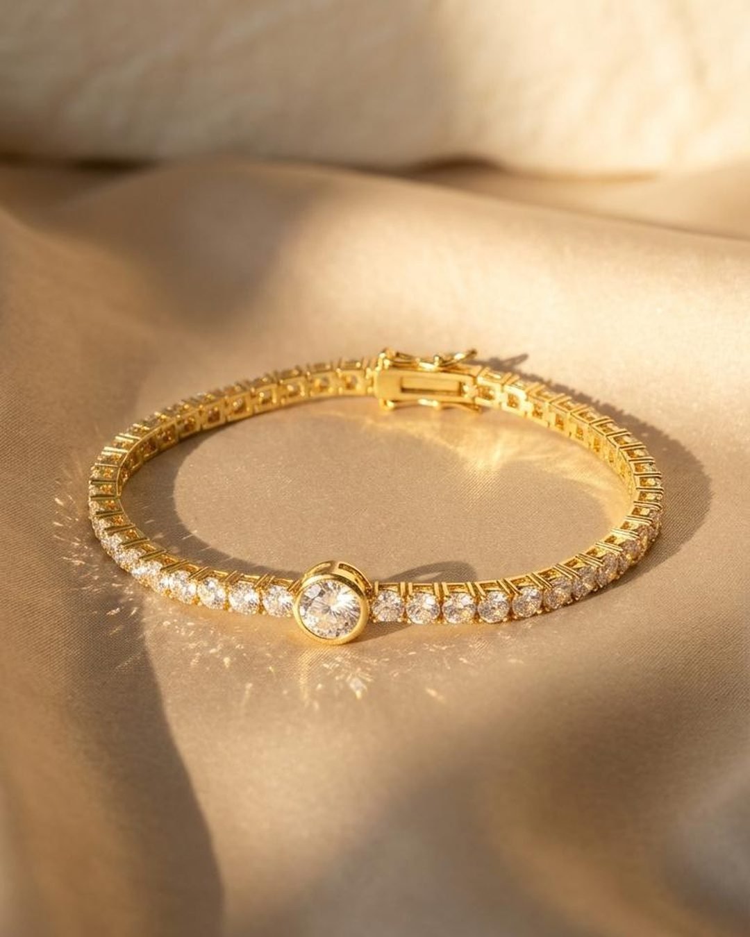 Golden Bubble Tennis Bracelet - 3mm Bezel Set Moissanite 18K Yellow Gold