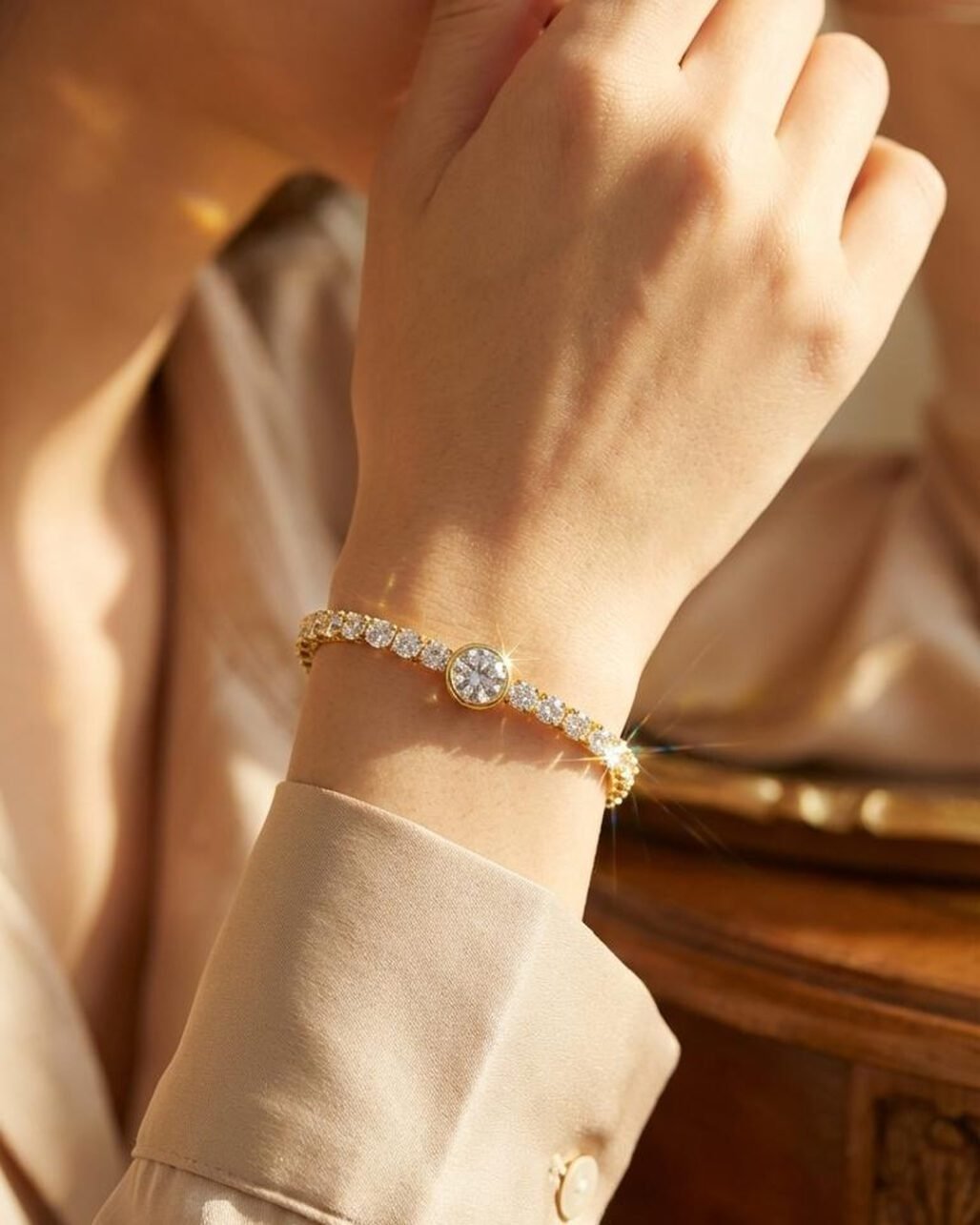 Golden Bubble Tennis Bracelet - 3mm Bezel Set Moissanite 18K Yellow Gold