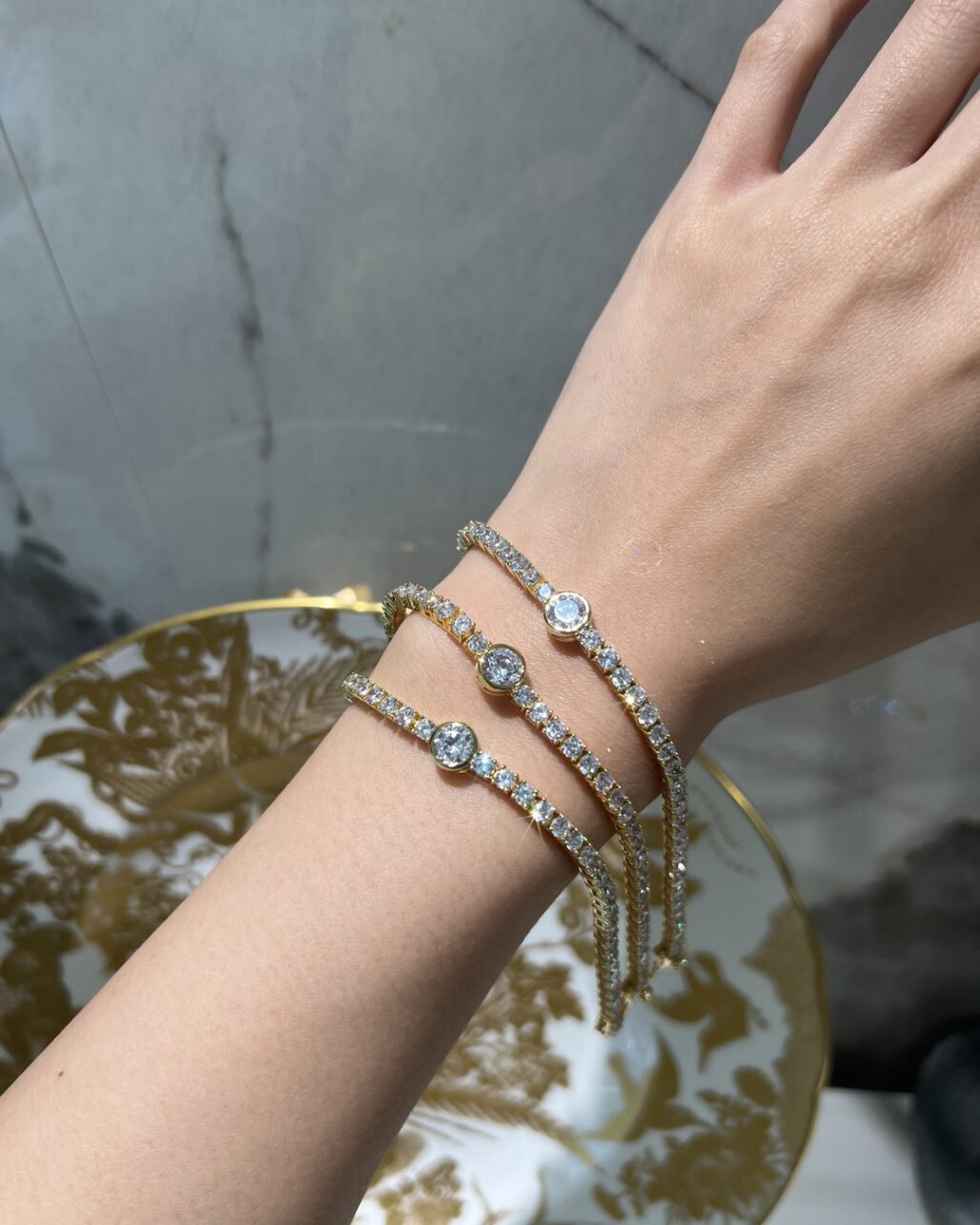 Golden Bubble Tennis Bracelet - 3mm Bezel Set Moissanite 18K Yellow Gold