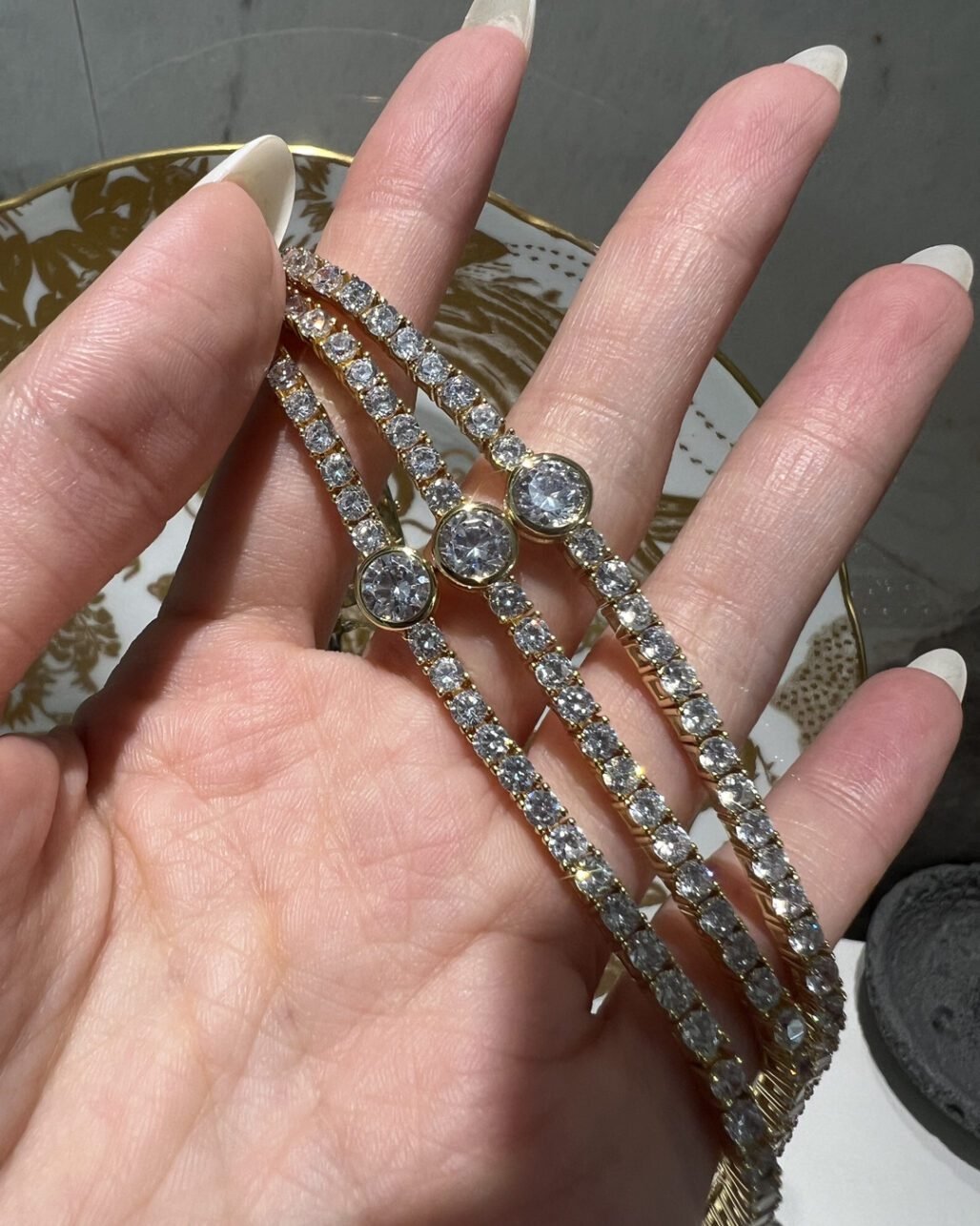 Golden Bubble Tennis Bracelet - 3mm Bezel Set Moissanite 18K Yellow Gold