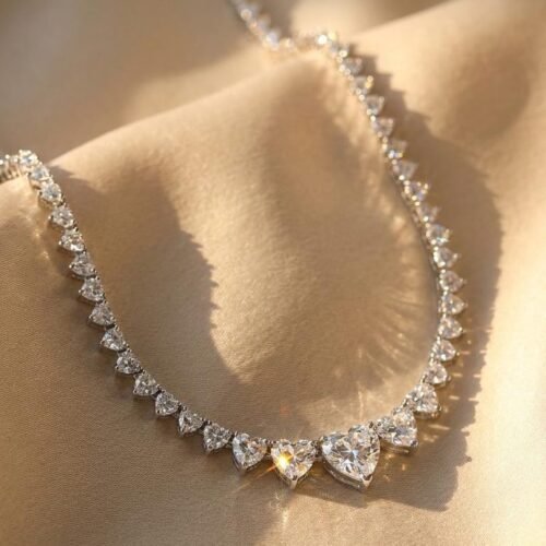 Heart Shaped Moissanite Tennis Necklace - Romantic Star Collier