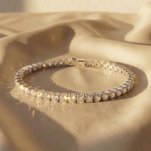 Silver Snowflake Tennis Bracelet - 2.5mm Radiant Moissanite 18K White Gold