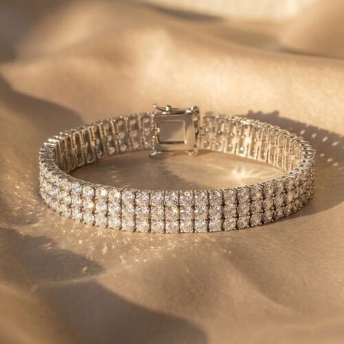 Triple Layer Ice Tennis Bracelet - 3-Row Moissanite 18K White Gold