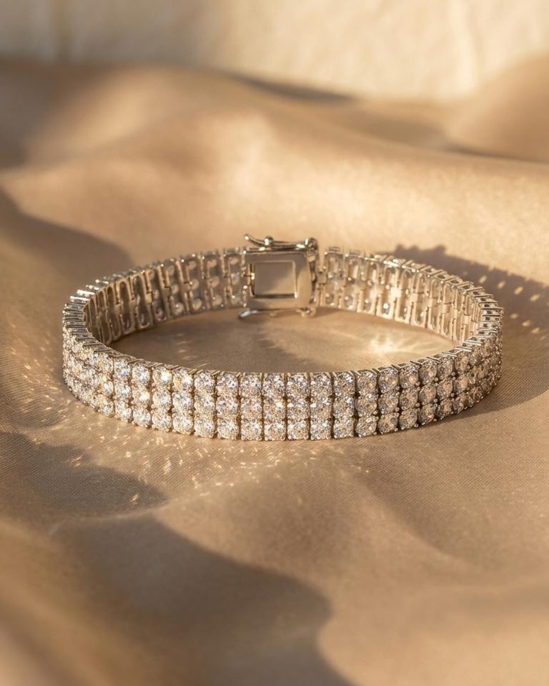 Triple Layer Ice Tennis Bracelet - 3-Row Moissanite 18K White Gold